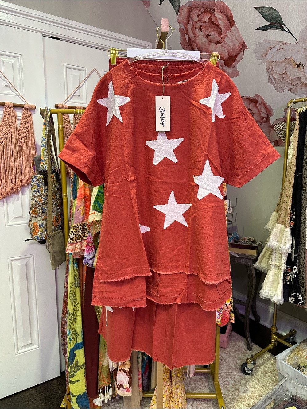 Red Star Embroidered Two-Piece Tunic Set - PERFECT FOR MEMORIAL DAY & MORE